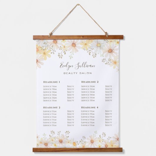 Daisies Price List Hanging Tapestry Hangend Wandkleed (Voorkant)