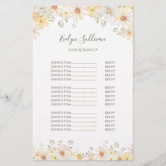 Daisies prijslijst flyer (Voorkant)