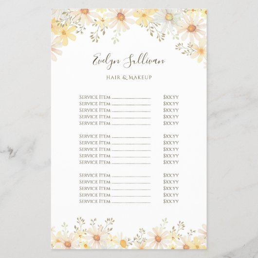 Daisies prijslijst flyer (Voorkant)