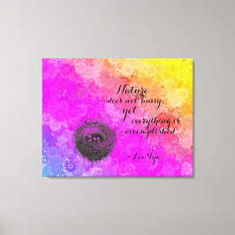 Daisies Rainbow Colours Vogelnest w Lao Tzu Quote Canvas Afdruk
