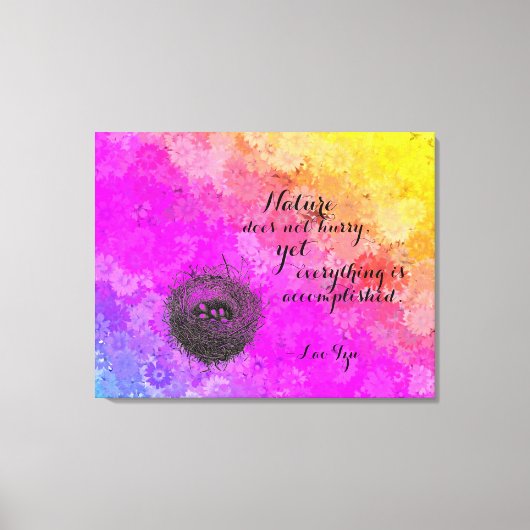 Daisies Rainbow Colours Vogelnest w Lao Tzu Quote Canvas Afdruk (Voorkant)