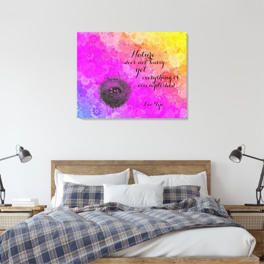Daisies Rainbow Colours Vogelnest w Lao Tzu Quote Canvas Afdruk (Insitu (Slaapkamer))