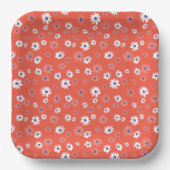 Daisies Red White Blue Floral Pattern Papieren Bordje (Voorkant)