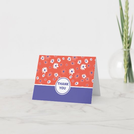 Daisies Red White Blue Flower Pattern Bedankkaart (Voorkant)