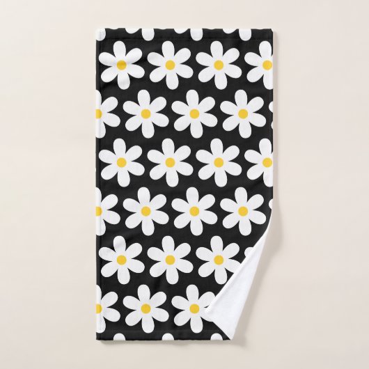 Daisies Retro Floral Pattern White Black Bad Handdoek (Handdoek)