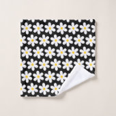 Daisies Retro Floral Pattern White Black Bad Handdoek (Wasdoekje)