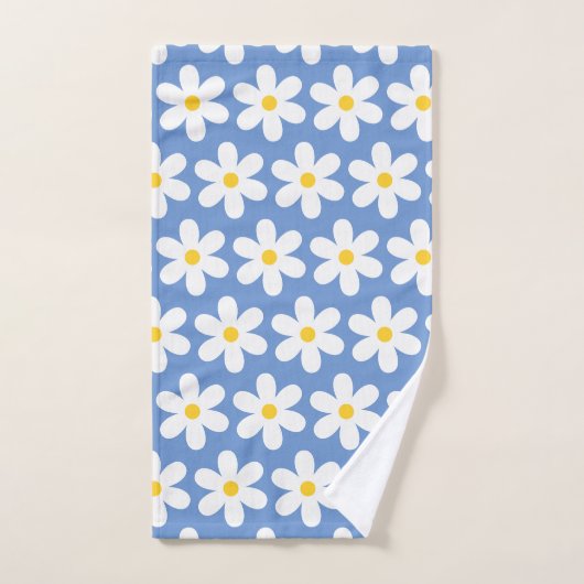 Daisies Retro Floral Pattern White Blue Bad Handdoek (Handdoek)