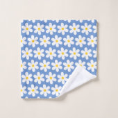 Daisies Retro Floral Pattern White Blue Bad Handdoek (Wasdoekje)
