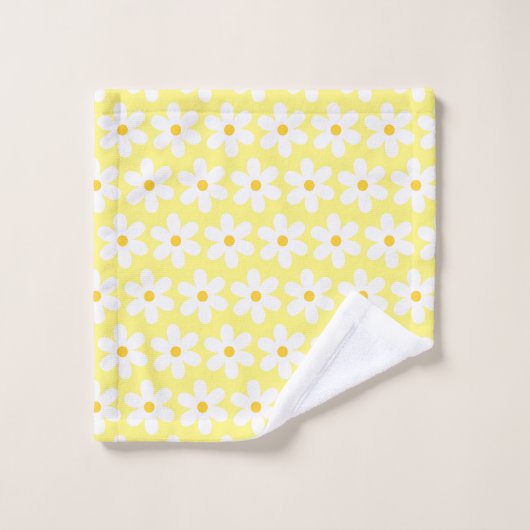 Daisies Retro Floral Pattern White Gellow Bad Handdoek (Wasdoekje)