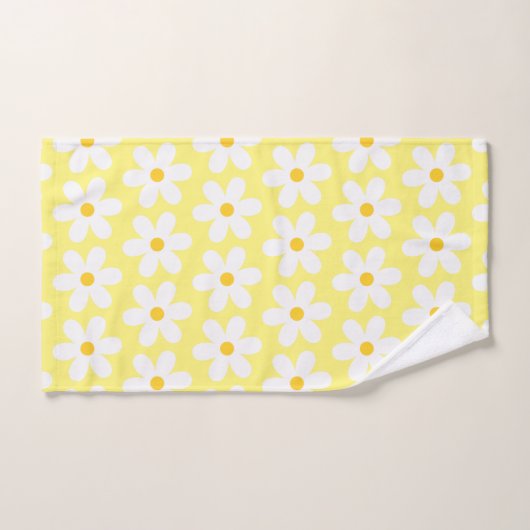 Daisies Retro Floral Pattern White Gellow Bad Handdoek (Handdoek)