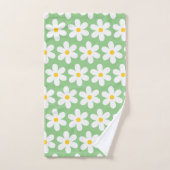 Daisies Retro Floral Pattern White Green Bad Handdoek (Handdoek)