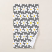 Daisies Retro Floral Pattern White Grey Bad Handdoek (Handdoek)