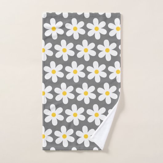 Daisies Retro Floral Pattern White Grey Bad Handdoek (Handdoek)