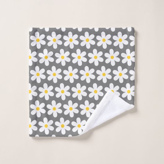 Daisies Retro Floral Pattern White Grey Bad Handdoek (Wasdoekje)