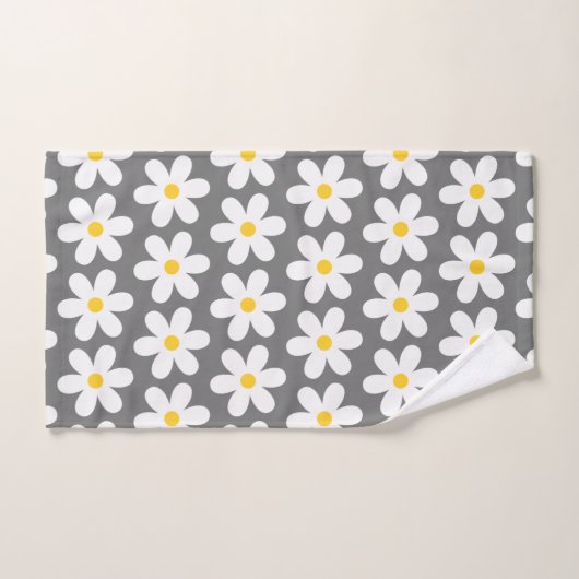 Daisies Retro Floral Pattern White Grey Bad Handdoek (Handdoek)