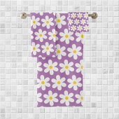 Daisies Retro Floral Pattern White Paars Bad Handdoek