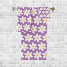 Daisies Retro Floral Pattern White Paars