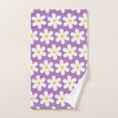 Daisies Retro Floral Pattern White Paars Bad Handdoek (Handdoek)