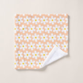 Daisies Retro Floral Pattern White Peach Bad Handdoek (Wasdoekje)
