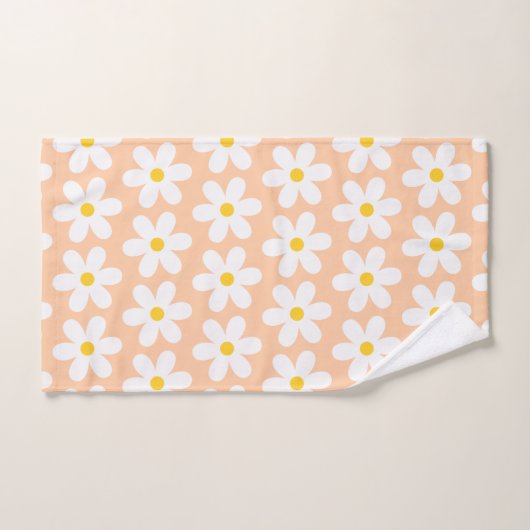Daisies Retro Floral Pattern White Peach Bad Handdoek (Handdoek)