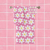 Daisies Retro Floral Pattern White Roze Bad Handdoek