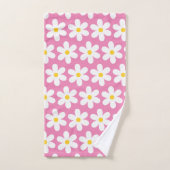 Daisies Retro Floral Pattern White Roze Bad Handdoek (Handdoek)