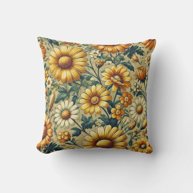 Daisies retro patroon kussen (Voorkant)