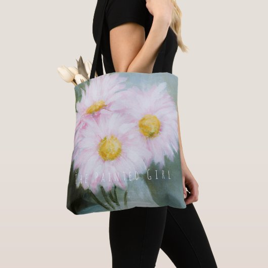 "Daisies" roze florale canvas tas (Dichtbij)