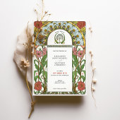 Daisies & Roze Zinnias Art Nouveau bruiloft Kaart