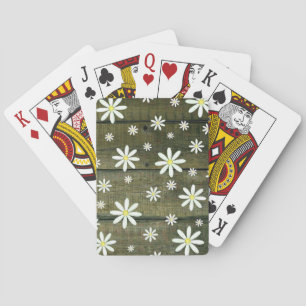 Daisies Rustic Barn Board Daisy Flower Pokerkaarten