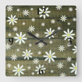 Daisies Rustic Barn Board Daisy Flower Square Wall Vierkante Klok (Voorkant)