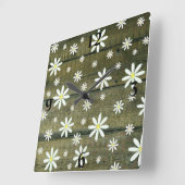 Daisies Rustic Barn Board Daisy Flower Square Wall Vierkante Klok (Hoek)