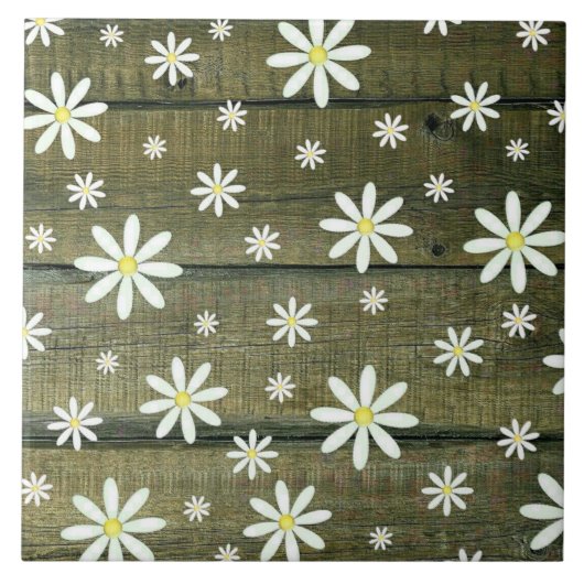 Daisies Rustic Barn Board Daisy Flower Tegeltje (Voorkant)