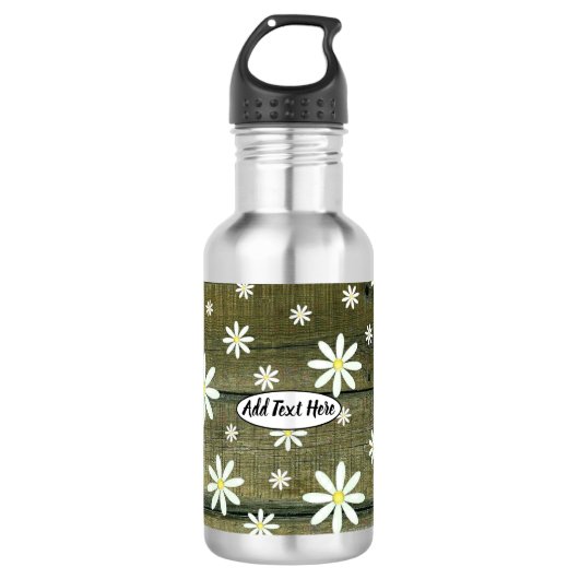 Daisies Rustic Barn Board Daisy Flower Waterfles (Voorkant)