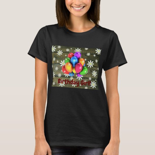 Daisies Rustic Barn Board Party ballons Birthday T-shirt (Voorkant)