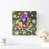 Daisies Rustic Barn Board Party Balloons Vierkante Klok (Huis)
