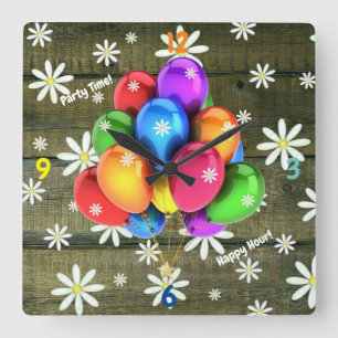 Daisies Rustic Barn Board Party Balloons Vierkante Klok