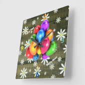 Daisies Rustic Barn Board Party Balloons Vierkante Klok (Hoek)