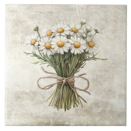 Daisies Rustic Floral Faux Ceramic Tile Tegeltje (Voorkant)