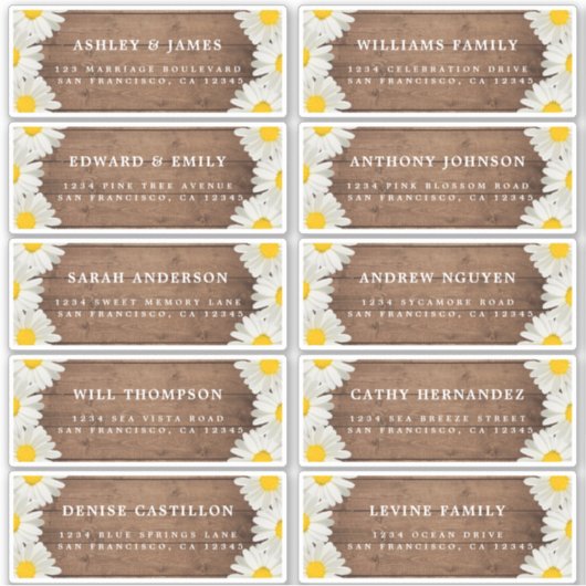  Daisies Rustic Wood Guest Adresetiketten Sticker (Voorkant)