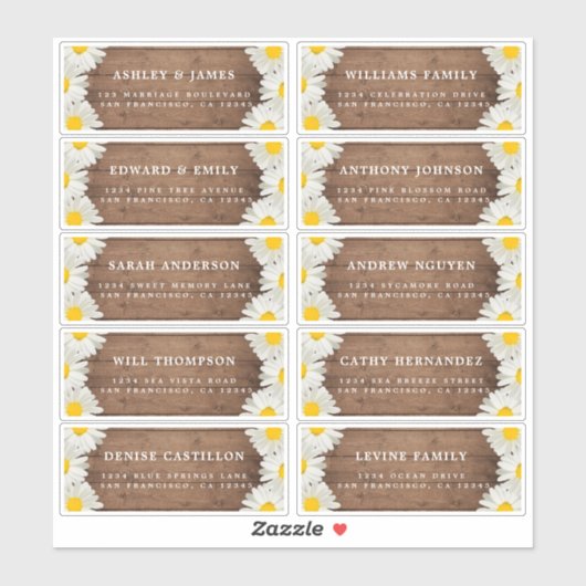 Daisies Rustic Wood Guest Adresetiketten Sticker (Vel)