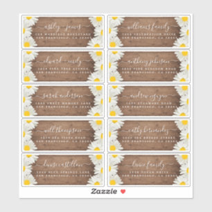 Daisies Rustieke Houten Bruiloft Gast Adresetikett Sticker