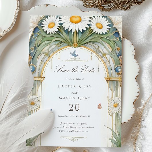 Daisies Save the Date Gouden Elegantie Kaart
