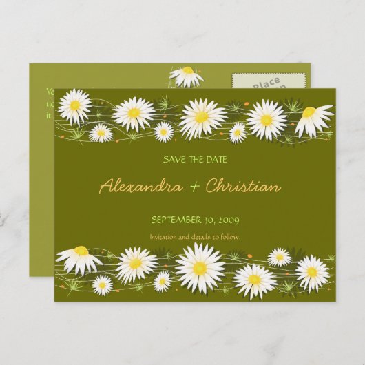 Daisies Save the Date Wedding Aankondiging 2 Kaart (Voorkant / Achterkant)