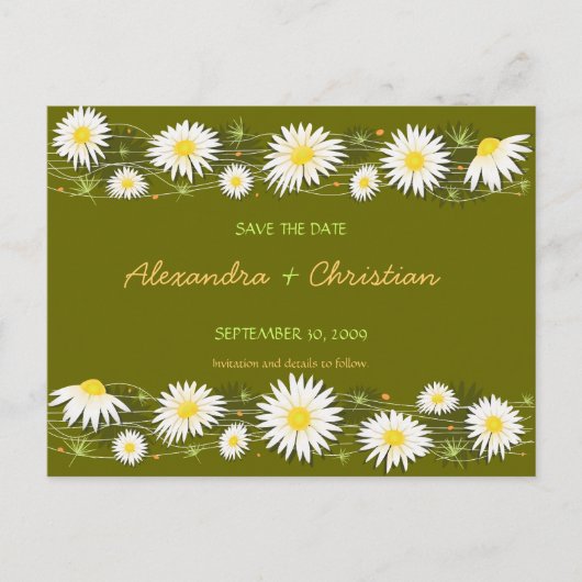 Daisies Save the Date Wedding Aankondiging 2 Kaart (Voorkant)