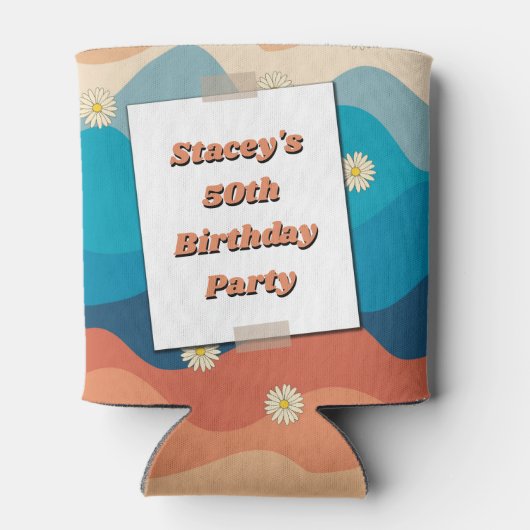 Daisies Seventies 70's Retro 50th Birthday Photo Blikjeskoeler (Achterkant)