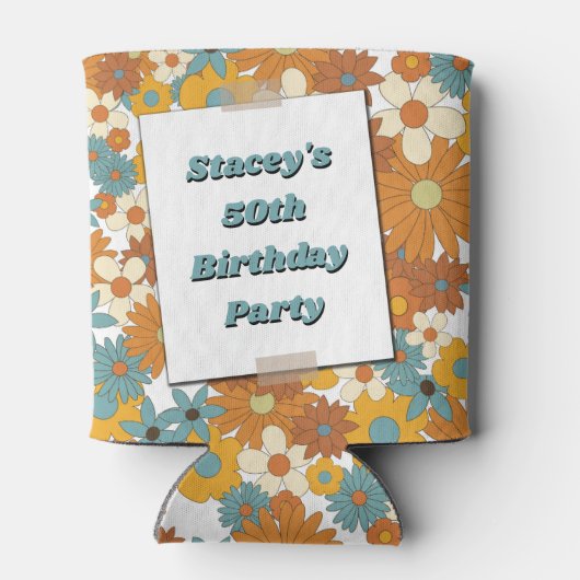 Daisies Seventies 70's Retro 50th Birthday Photo Blikjeskoeler (Achterkant)