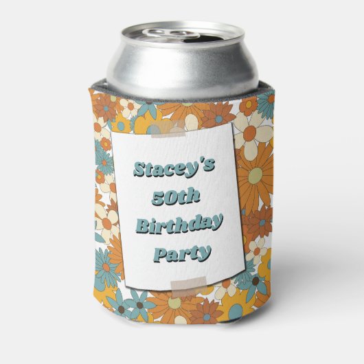 Daisies Seventies 70's Retro 50th Birthday Photo Blikjeskoeler (Blikje Achterkant)