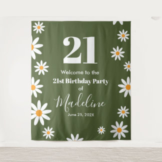 Daisies Spring floral Birthday Banner Backdrop Wandkleed