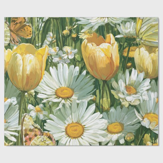 Daisies, Tulips & Butterflies illustrations Cadeaupapier (Vlak)